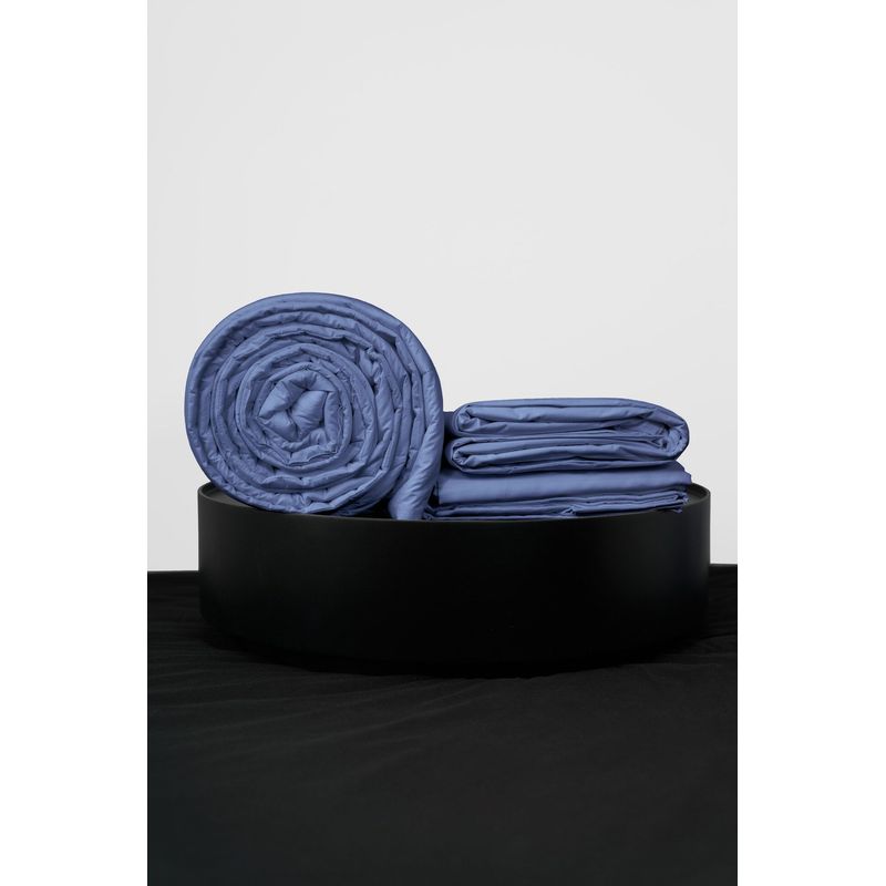 COBITEX HOME - Sábanas + Plumón Hipoalergénico + Funda Plumón Queen Azul Acero 100 Algodón