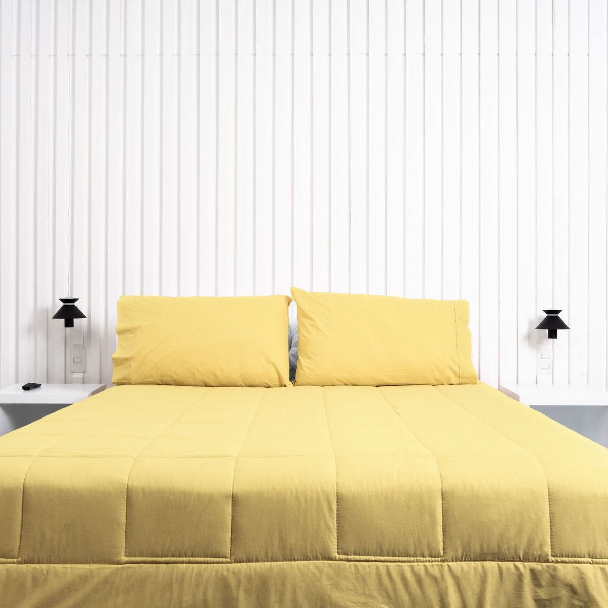 COBITEX HOME - Sábanas + Plumón Hipoalergénico + Funda Plumón 2 Plazas Amarillo 100% Algodón