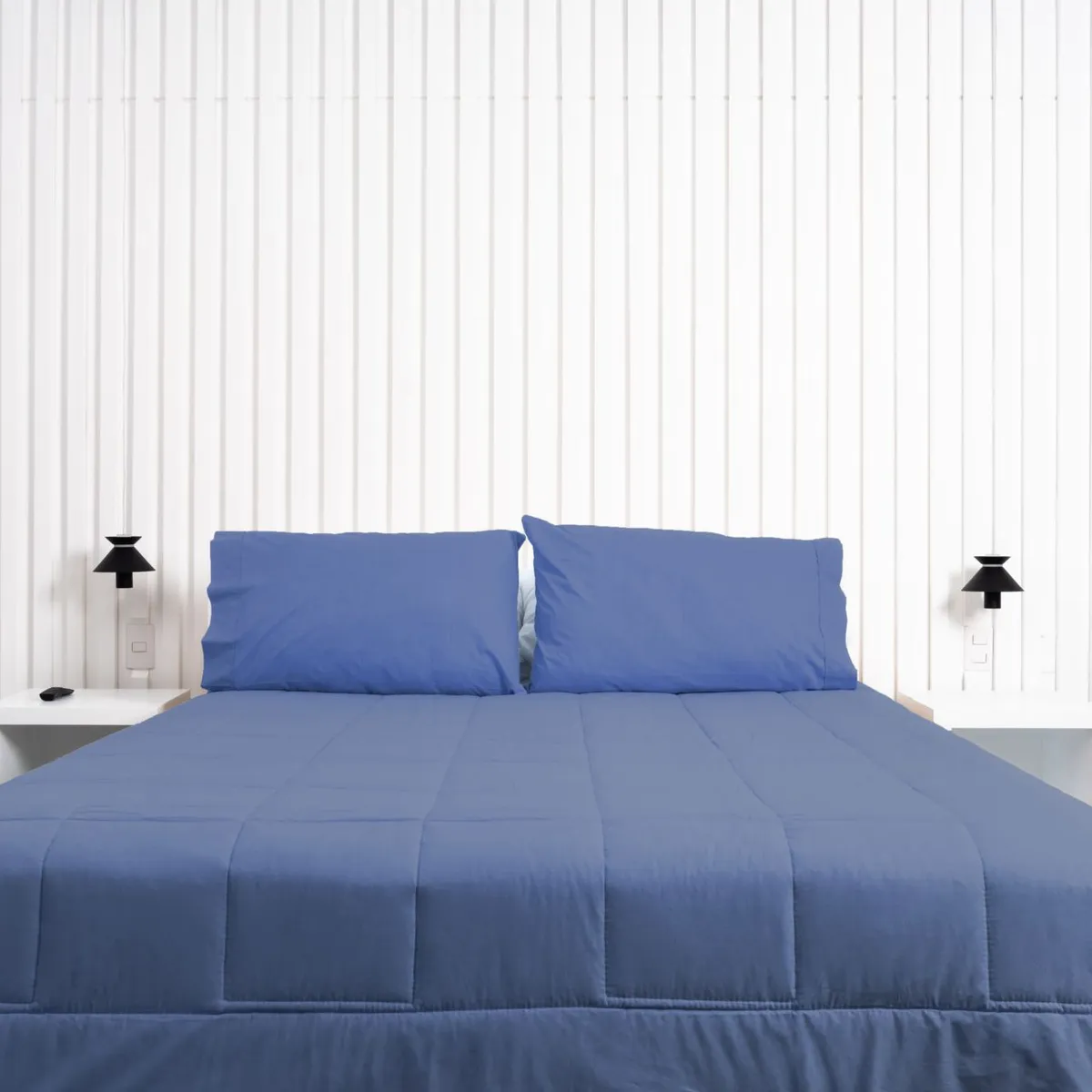 COBITEX HOME - Sábanas + Plumón Hipoalergénico + Funda Plumón 1.5 Plazas Azul Acero 100% Algodón