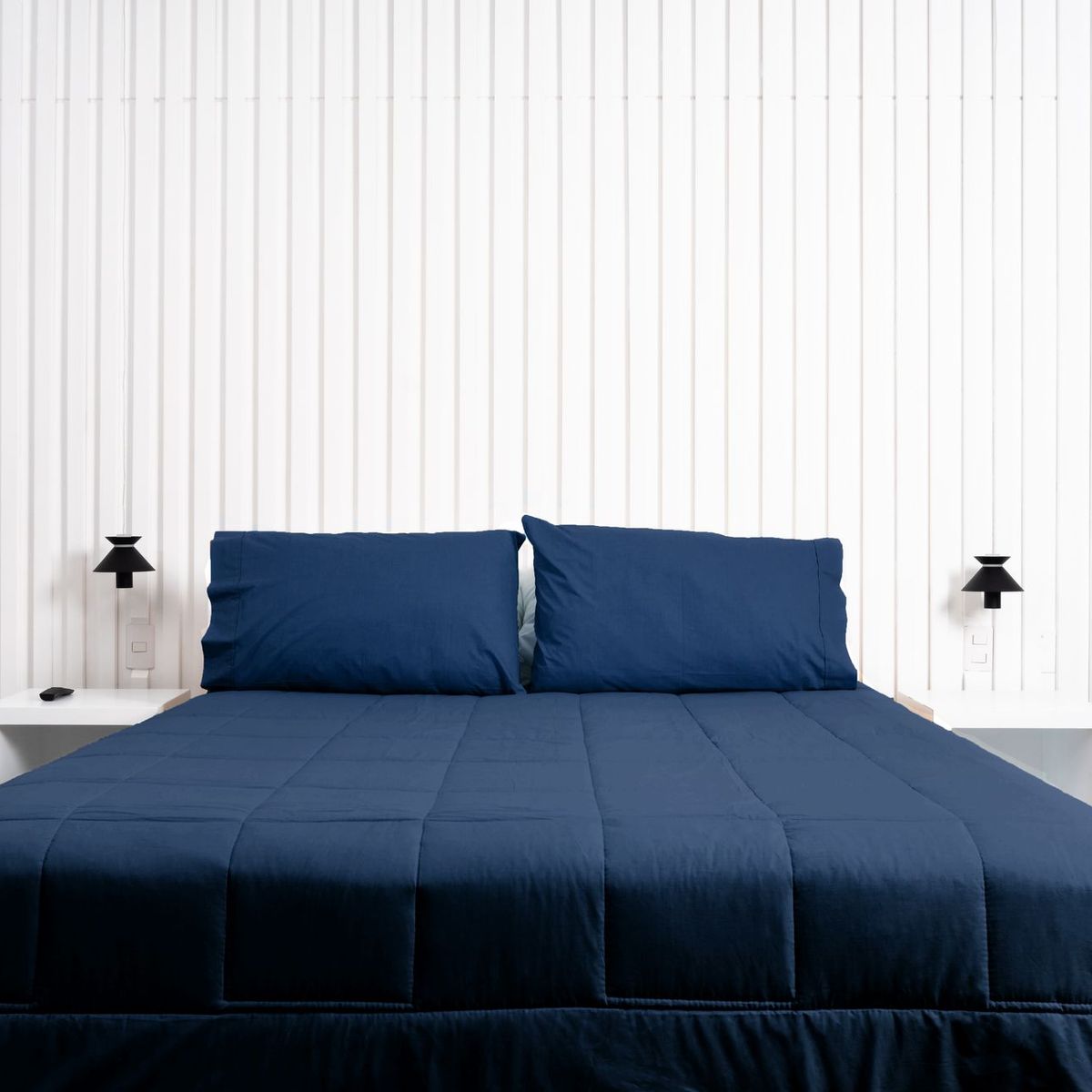 COBITEX HOME - Sábanas + Plumón Hipoalergénico + Funda Plumón 1.5 Plazas Azul Marino 100% Algodón