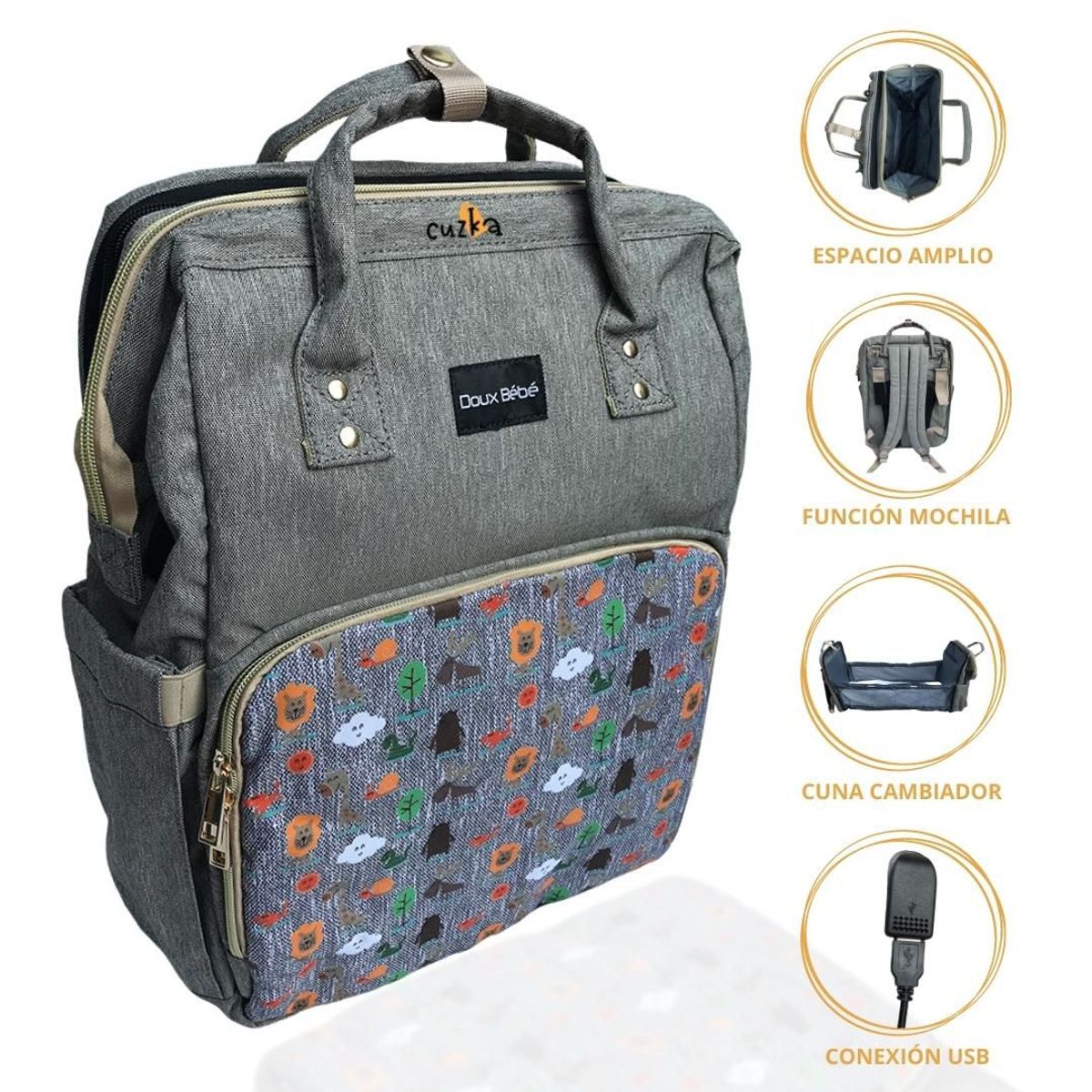 DOUX BEBE - Bolso Pañalero 3 en 1 «SACHETTO» Gray