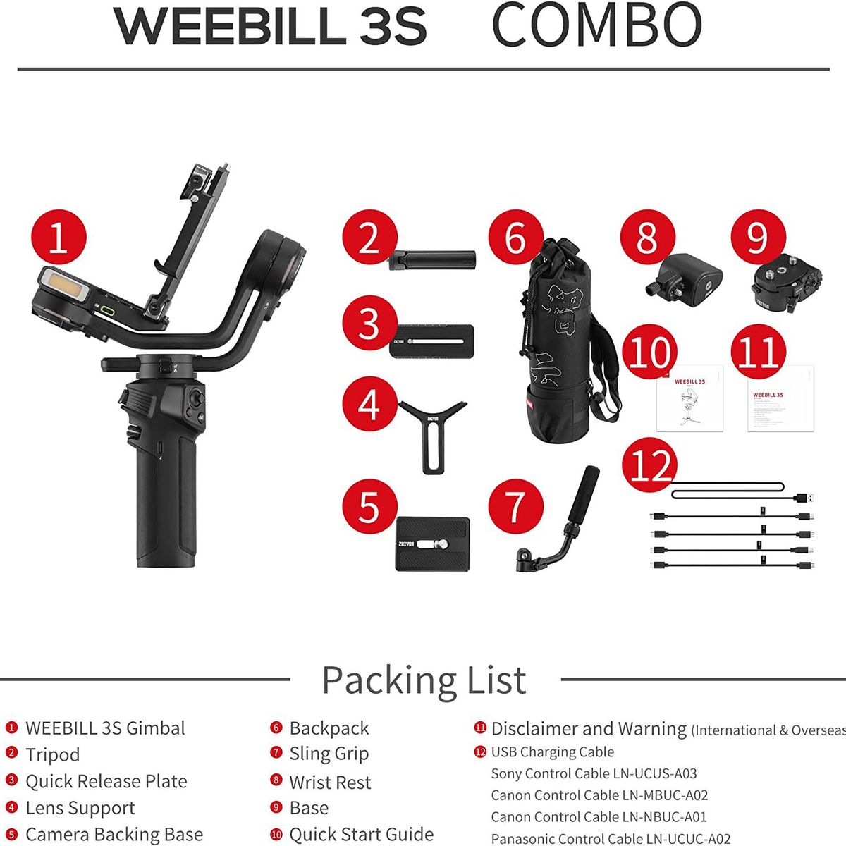 ZHIYUN - Estabilizador Zhiyun Weebill 3S Combo para Cámaras