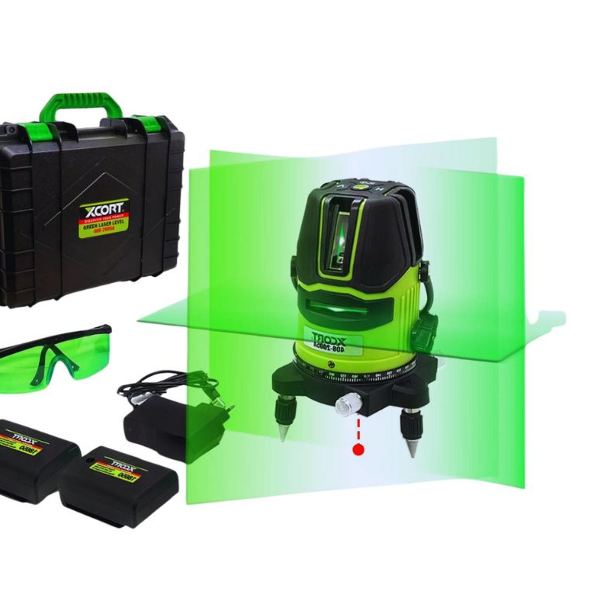 XCORT - Nivel láser autonivelante 5 líneas verde XCORT 408-2005A + TRIPODE