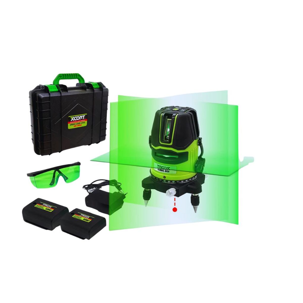 XCORT - Nivel láser autonivelante 5 líneas verde XCORT 408-2005A + TRIPODE