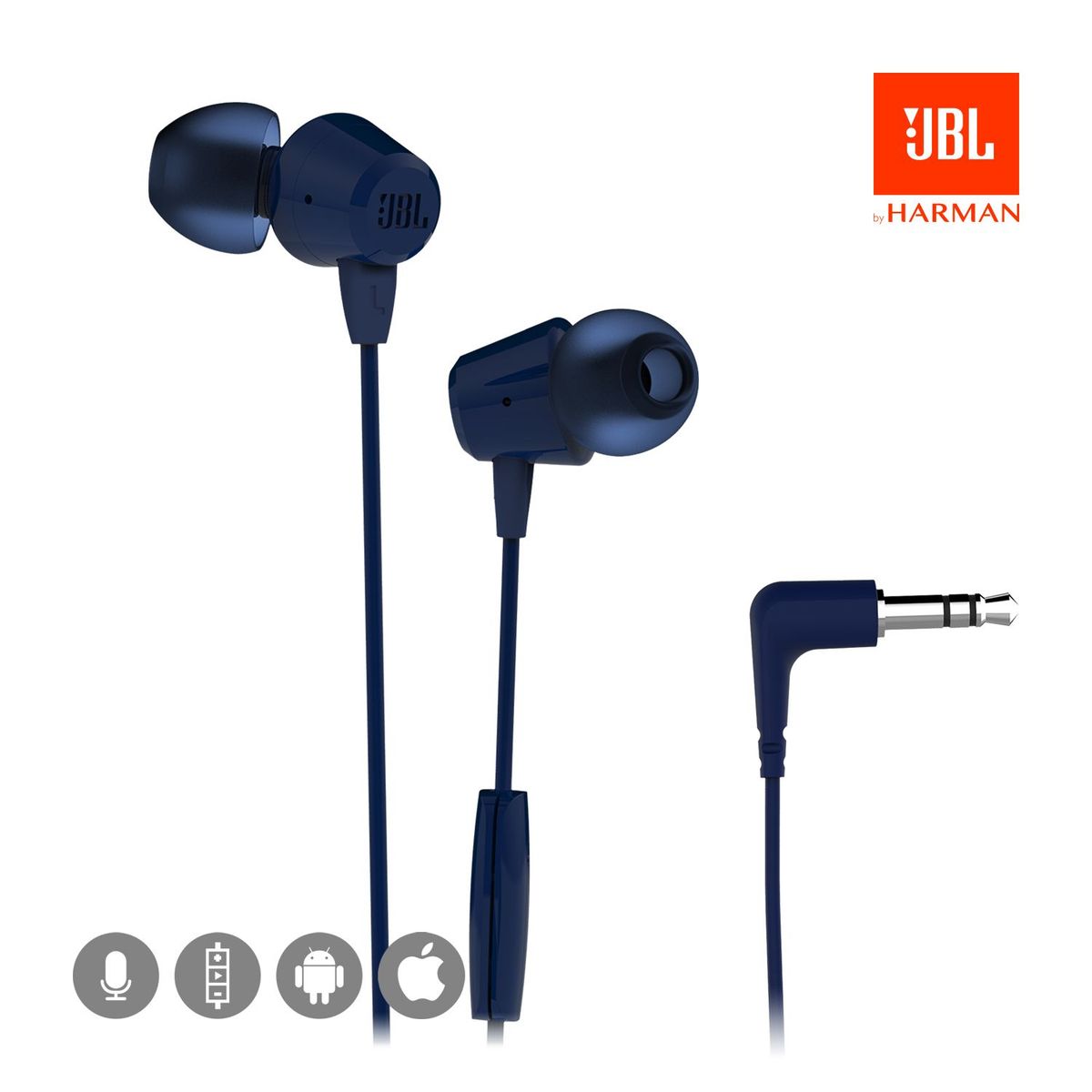 JBL - Audifono JBL C50HI In Ear 3.5 mm con Micrófono Azul