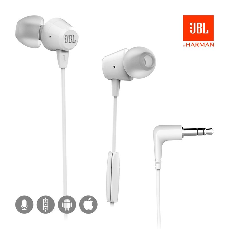 JBL - Audifono JBL C50HI In Ear 3.5 mm con Micrófono Blanco
