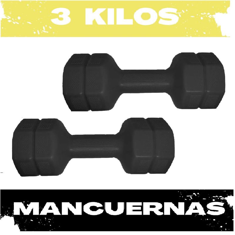 GENERICO - Juego de 2 Mancuerna Plastificada 3 kilos Negro