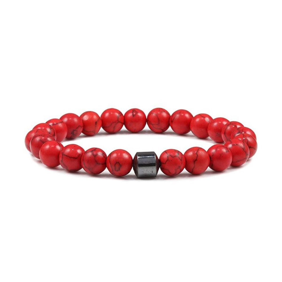 GENERICO - Pulsera Piedras Naturales Howlita Roja Hematita - Unisex