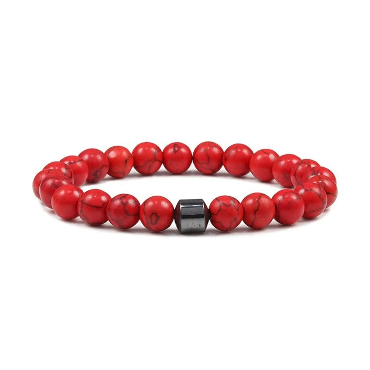 GENERICO - Pulsera Piedras Naturales Howlita Roja Hematita - Unisex