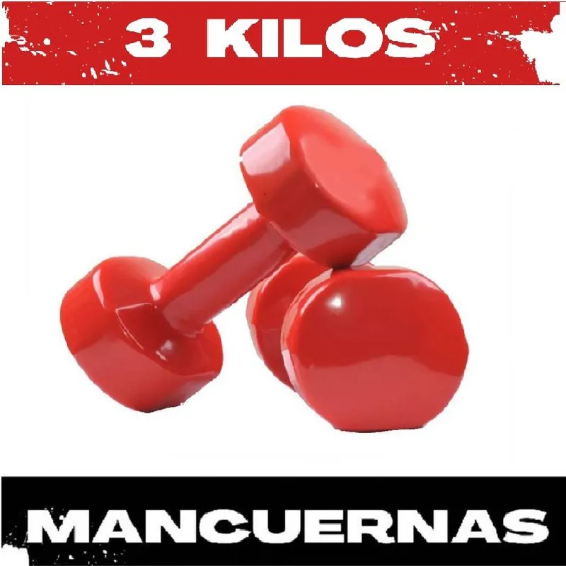 GENERICO - Juego de 2 Mancuerna Plastificada 3 kilos Rojo
