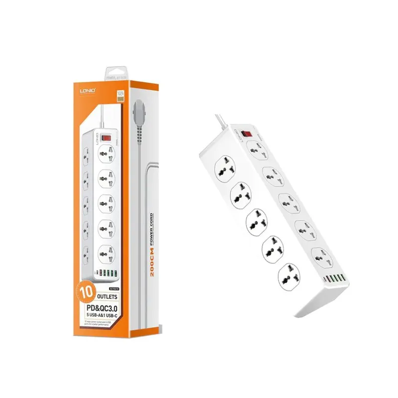 LDNIO - Extensión SC10610 LDNIO 10 Tomas Universales 5 USB-A 1 USB-C