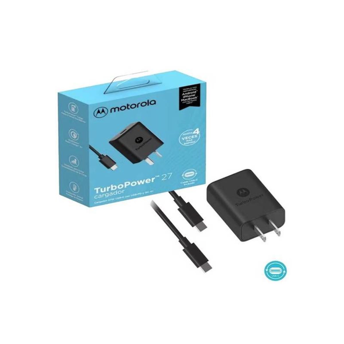 MOTOROLA - Cargador Motorola TurboPower 27W con Cable Tipo C Negro