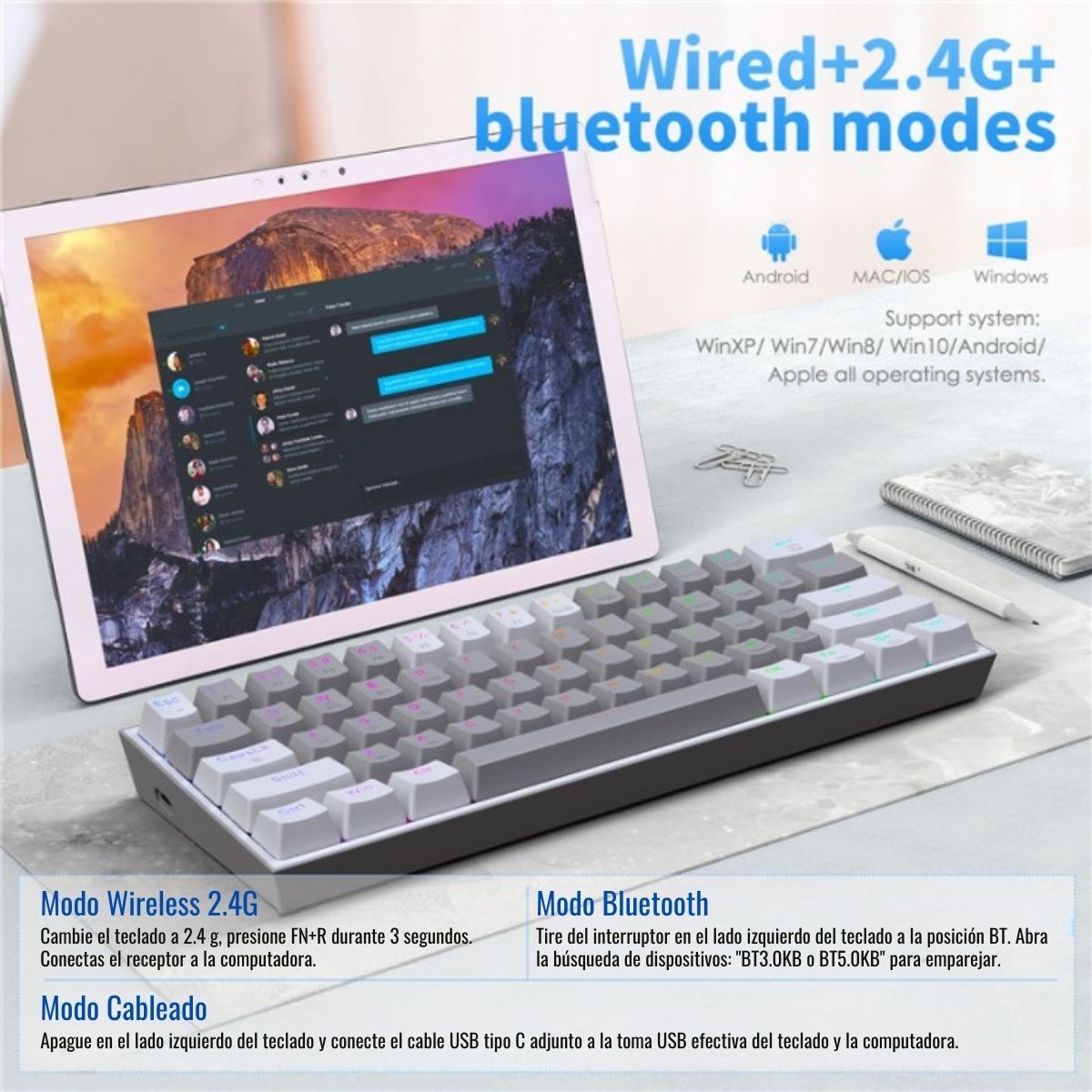 REDRAGON - Redragon - Teclado Fizz Pro K616 RGB Wireless Red Español Grey-White