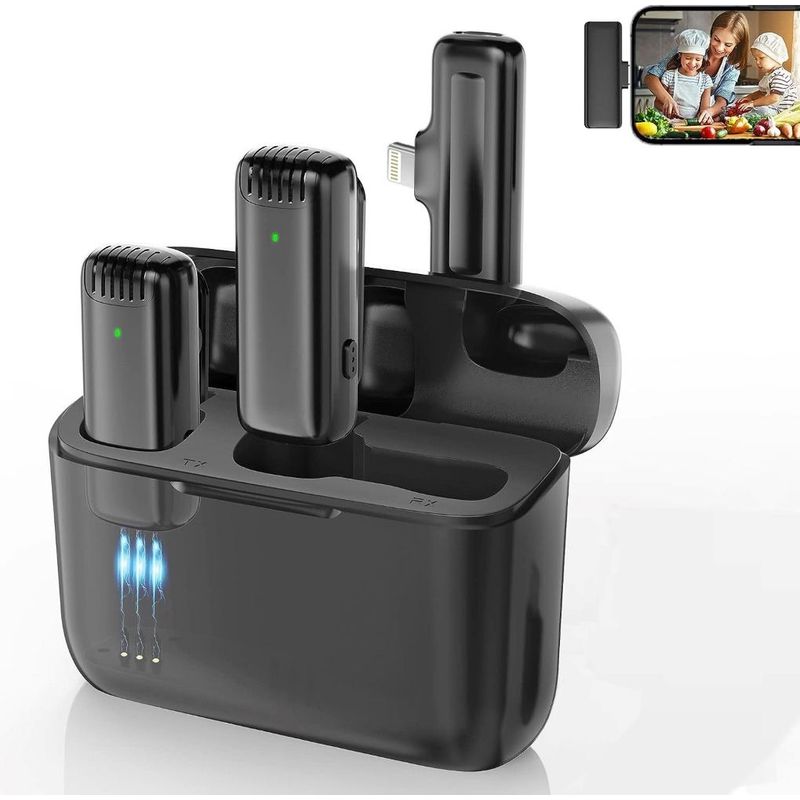 OEM - Micrófonos Inalámbricos Solaperos 2 en 1 iPhone con Cargador Portátil