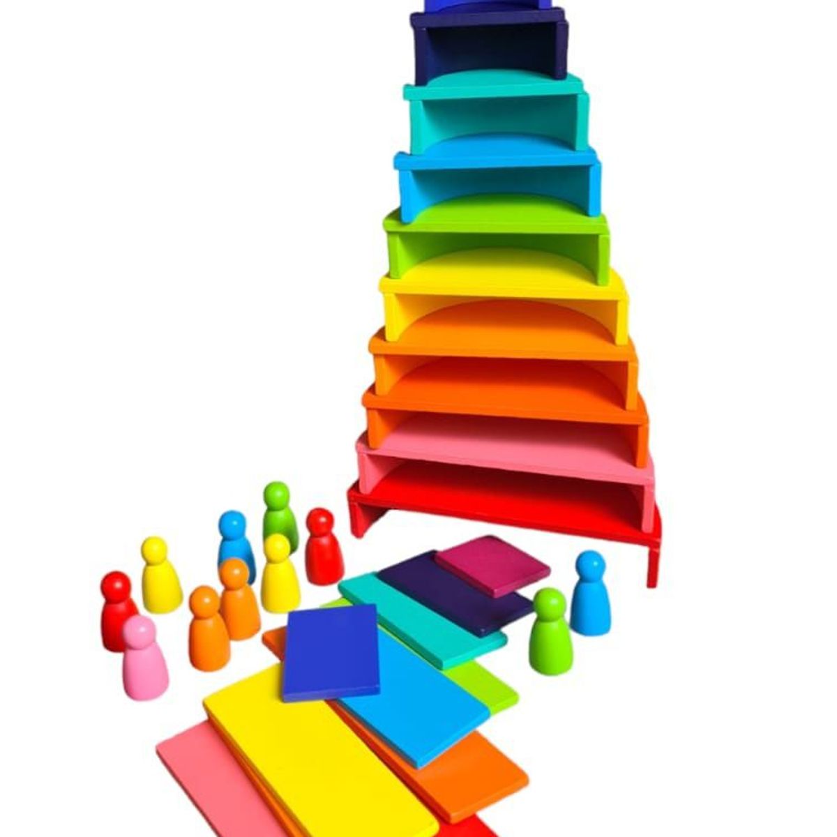 GENERICO - Bloques arcoíris de construcción Montessori 45 PCS