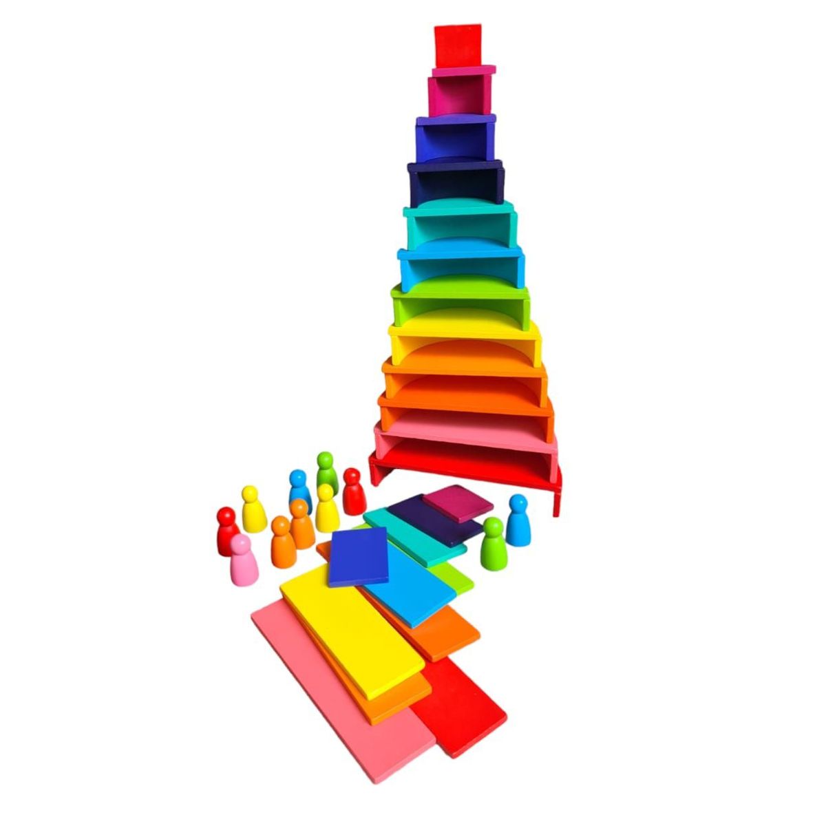 GENERICO - Bloques arcoíris de construcción Montessori 45 PCS