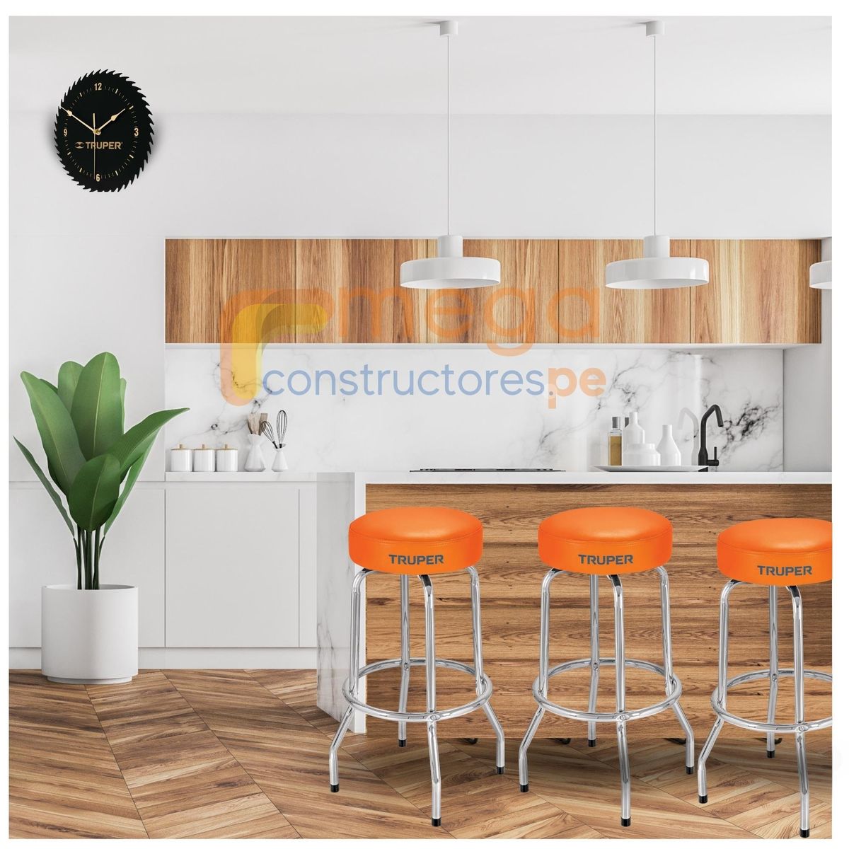 TRUPER - Banco bar, asiento giratorio, acero cromado, pack 3 unidades TRUPER