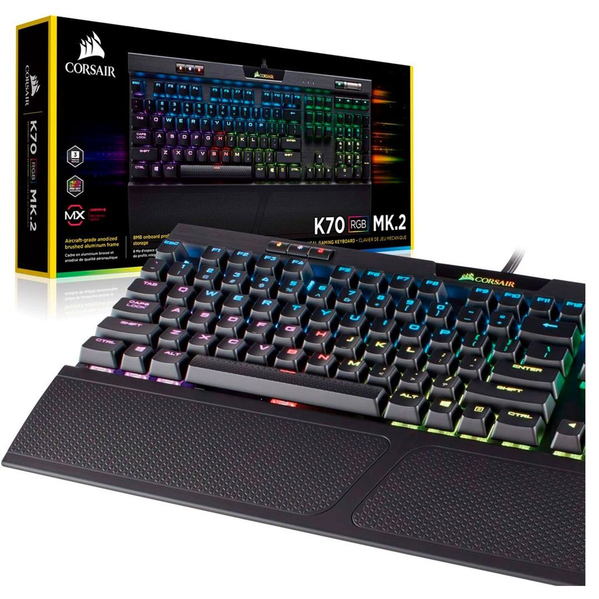 CORSAIR - TECLADO CORSAIR K70 RGB MK.2 RAPIDFIRE  Keyboard  CHERRY® MX Speed