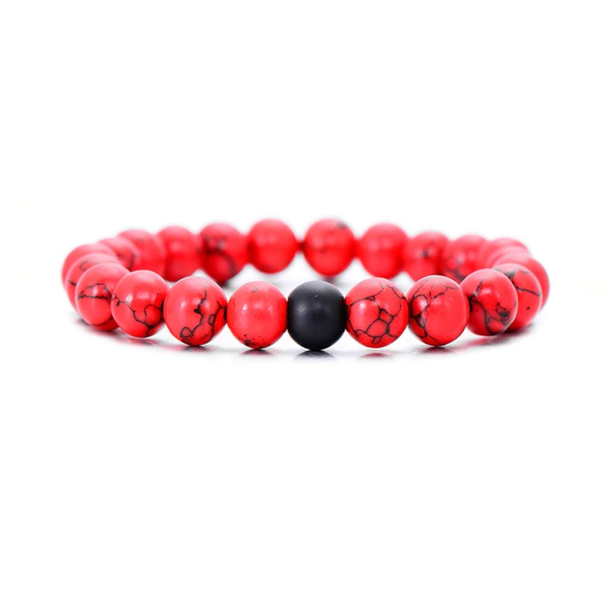 GENERICO - Pulsera Piedras Naturales Unisex Howlita Roja Onix Negro