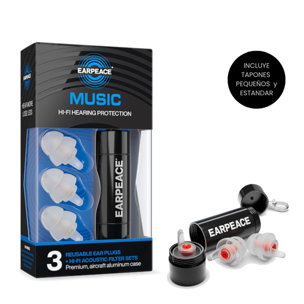 EAR PEACE - Tapones de Oìdo para Canal Auditivo Pequeño Antiruido Con Filtros Reduce 17dB 20dB 26dB - EARPEACE