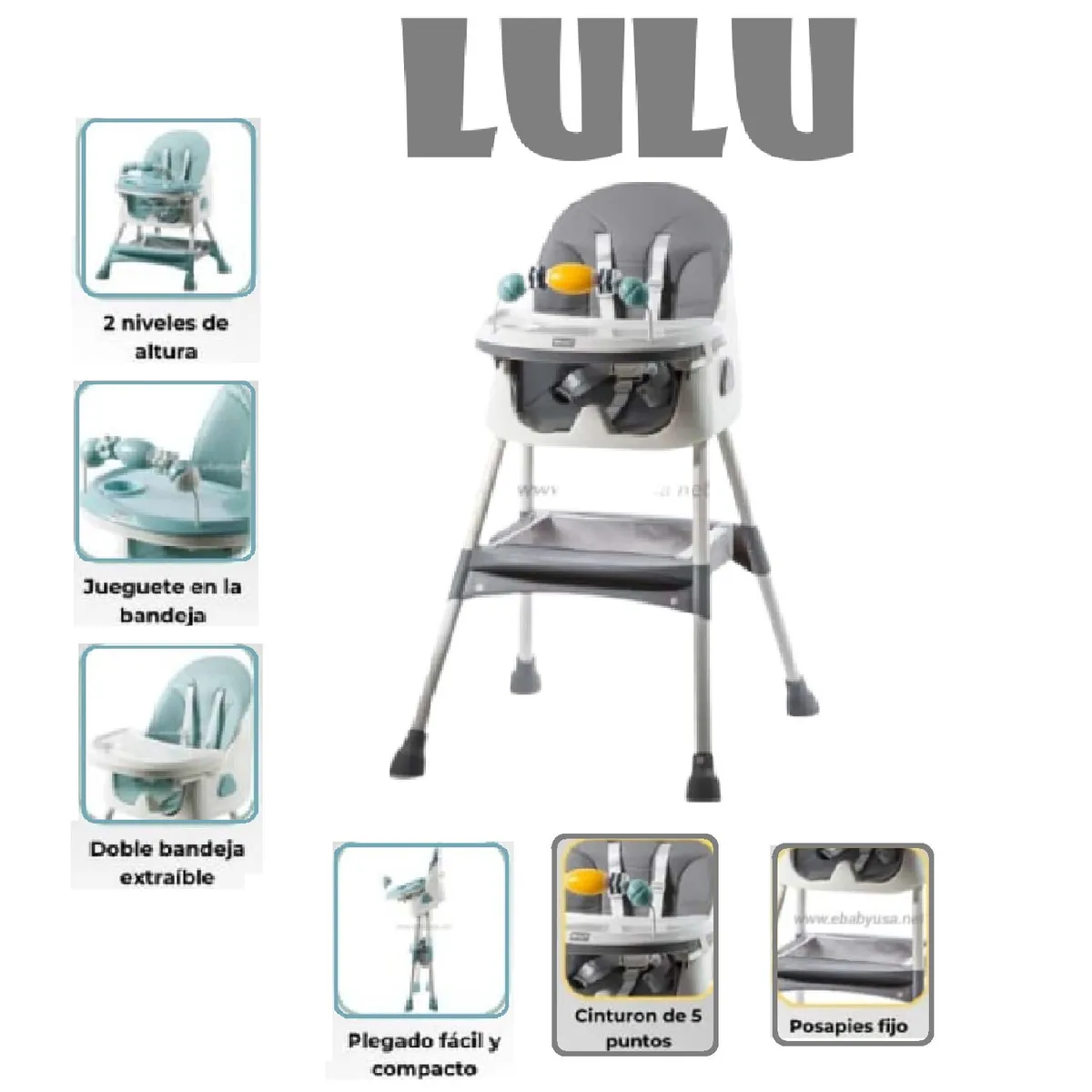 EBABY - Silla de Comer Plegable Lulu Ebaby - Plomo