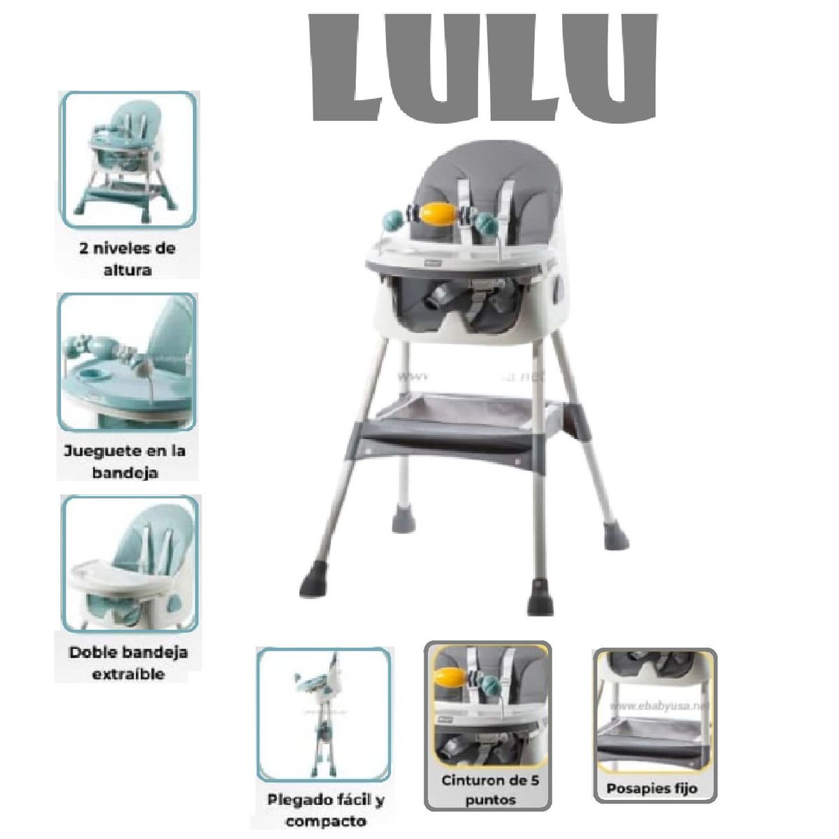 EBABY - Silla de Comer Plegable Lulu Ebaby - Plomo