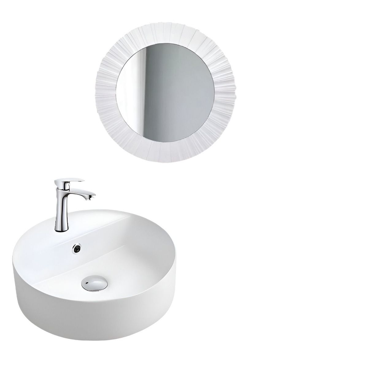 GENERICO - COMBO DE LAVATORIO REDONDO MAS GRIFERIA AGUA FRIA  DESAGUE ESPEJO