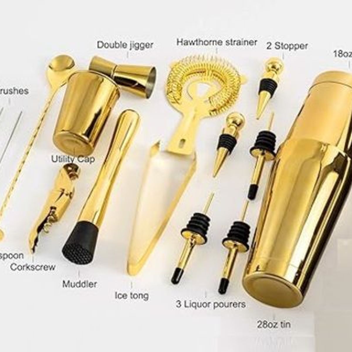 GENERICO - Kit boston coctelera 17 piezas color dorado