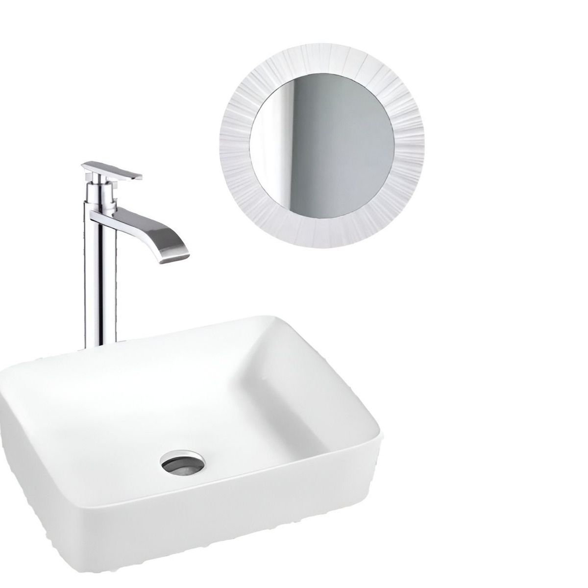 IMPORTADO MC - COMBO DE LAVATORIO RECTANGULAR MAS GRIFERIA AGUA FRIA  DESAGUE ESPEJO