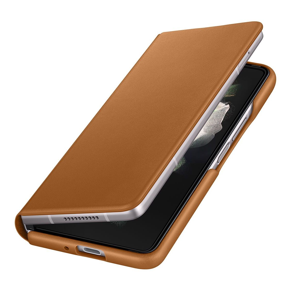 SAMSUNG - Funda Flip Cover de Cuero Samsung Galaxy Z Fold 3 Original (Mostaza)