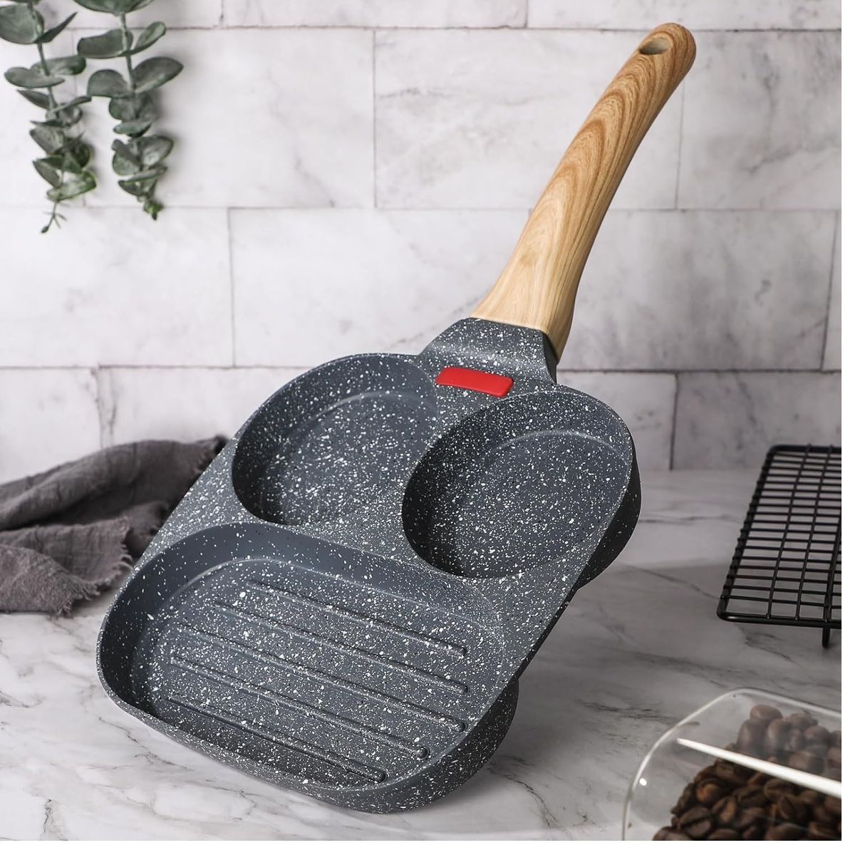 GENERICO - Sartén para parrilla dividida antiadherente 3 en 1 Color Negro