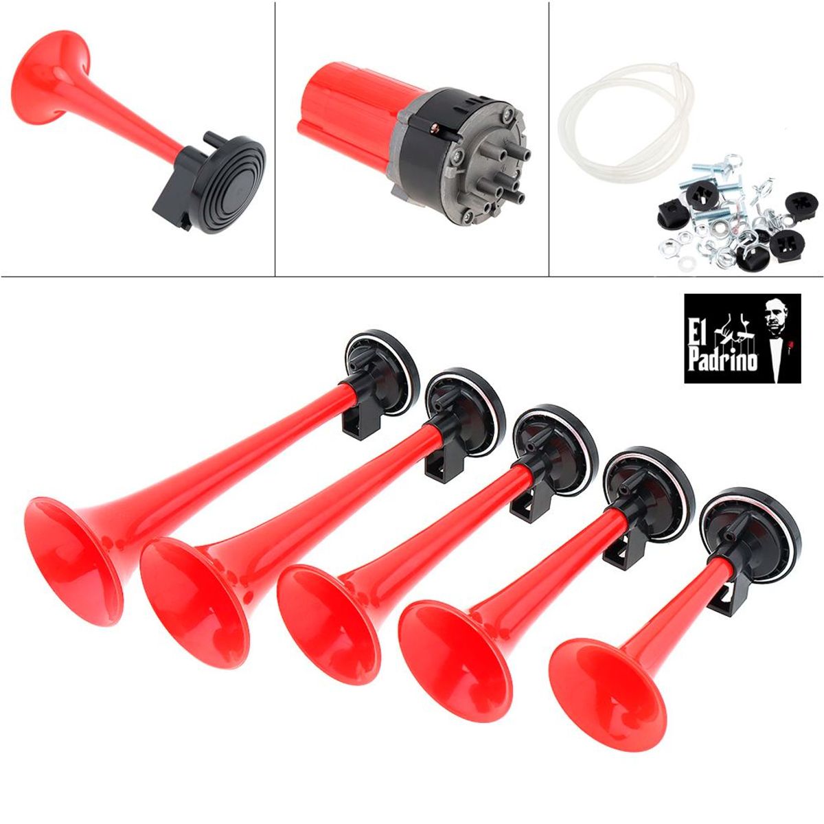 GENERICO - Claxon 5 Cornetas El Padrino 12v Universal Auto Camioneta