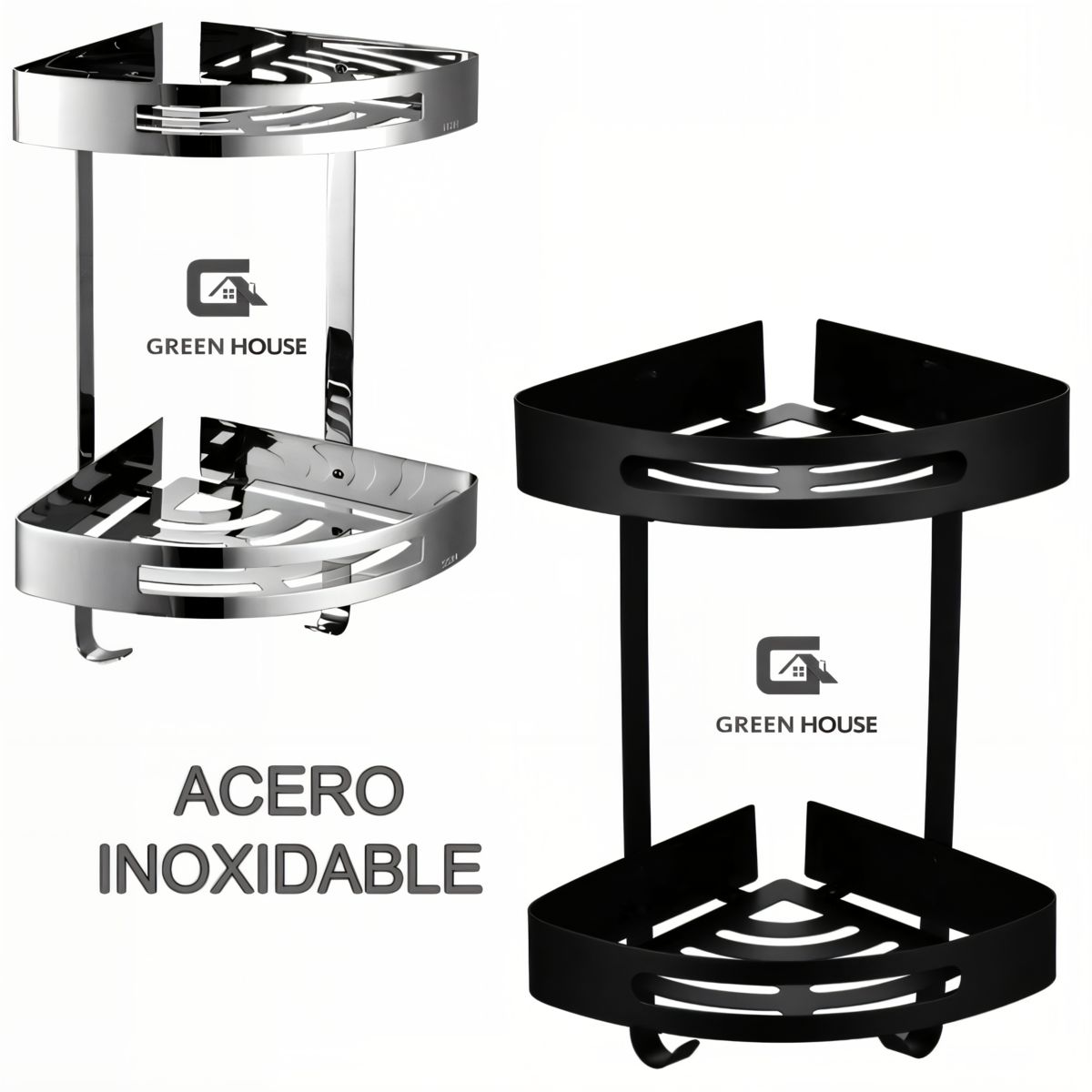 GREEN HOUSE - ESQUINERO ORGANIZADOR DOBLE PARA DUCHA NEGRO ACERO