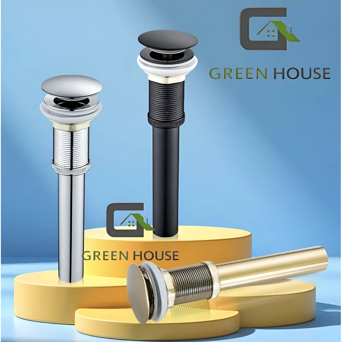 GREEN HOUSE - DESAGUE DE OVALIN NEGRO AUTOMATICO PUSH BUTTON SIN REBOSE