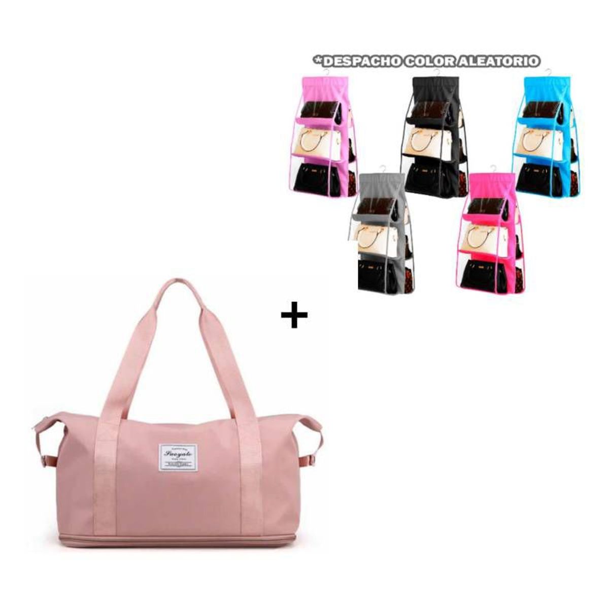 GENERICO - Pack Bolso Cartera Multiuso Viaje Expandible Rosa + 1 Porta Cartera