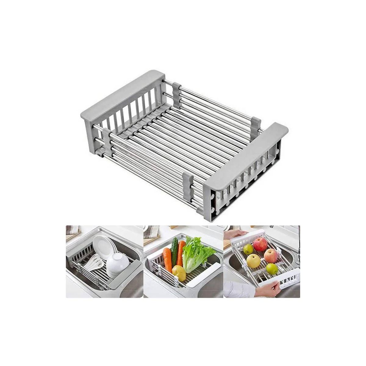GENERICO - Escurridor Soporte Expandible de Fregadero para Platos Verduras Frutas