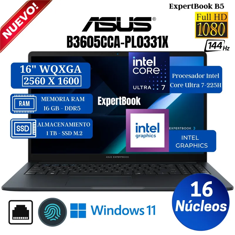 ASUS - laptop Asus ExpertBook B5 B3605CCA-PL0331X 16" WQXGA, Core Ultra 7-255H ,Ram 16GB, SSD 1TB, Win 11 Pro