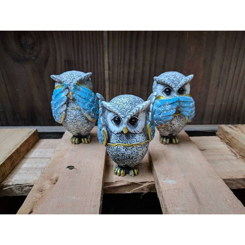 GENERICO - Adornos set de búhos sabios celeste