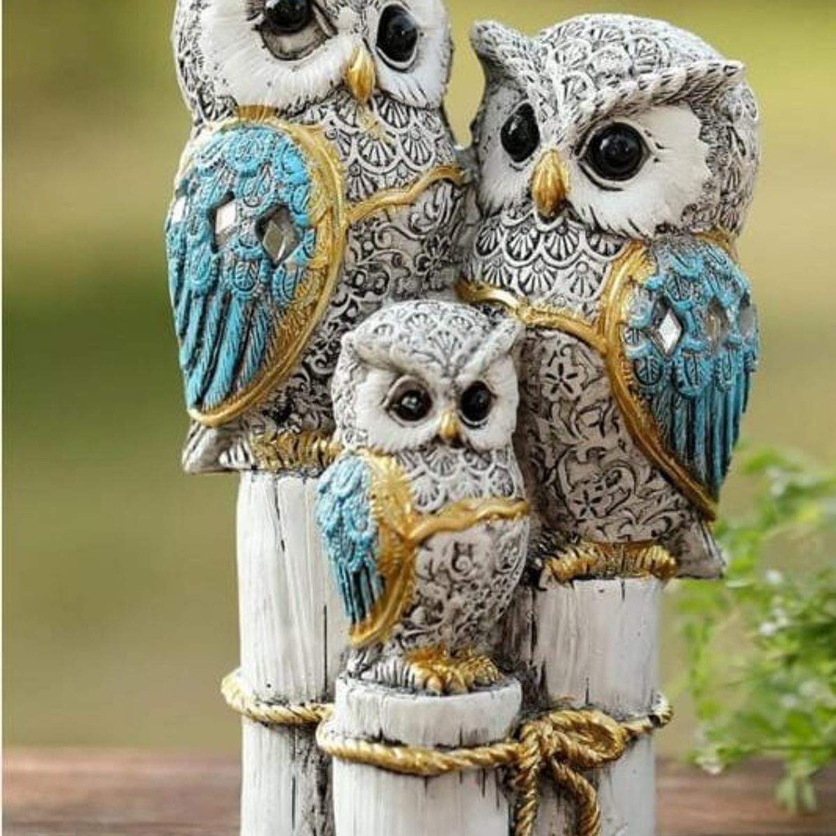 GENERICO - Adornos set de búhos sabios celeste
