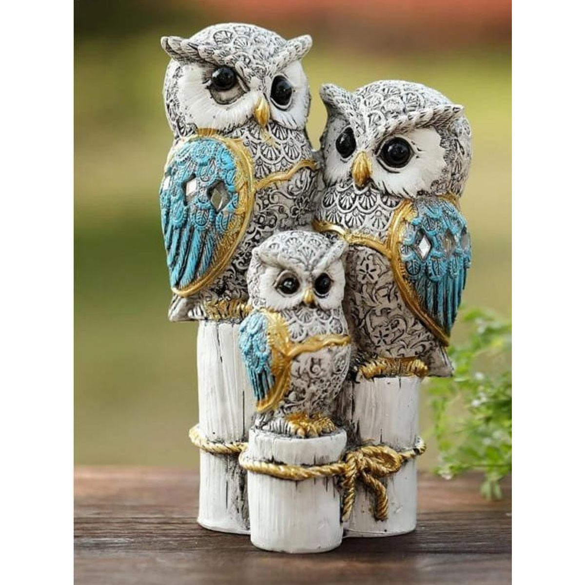 GENERICO - Adornos set de búhos sabios celeste