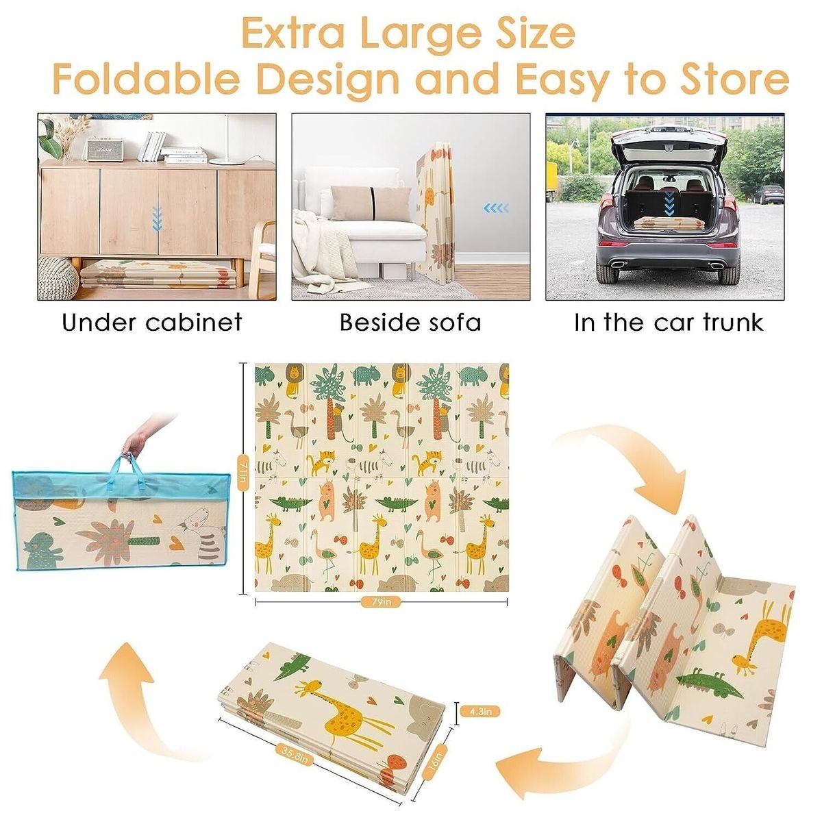 GENERICO - Alfombra de Juego para Bebé Plegable Portátil Reversible