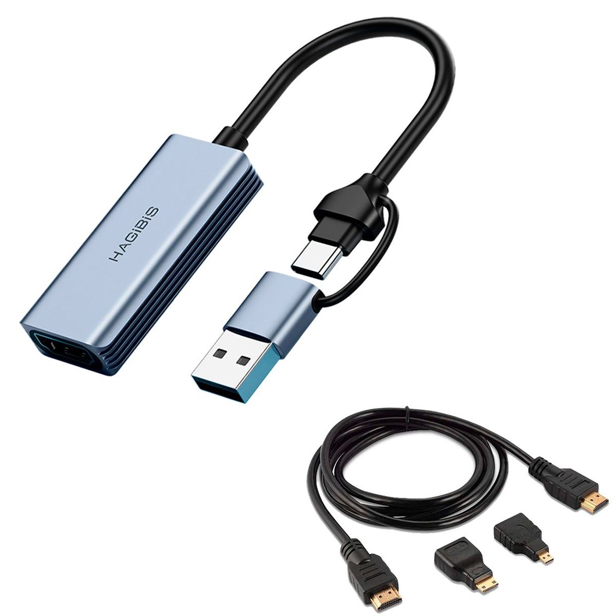 HAGIBIS - Capturadora Video Usb Tipo C 1080p Hagibis Cable Hdmi 3 en 1