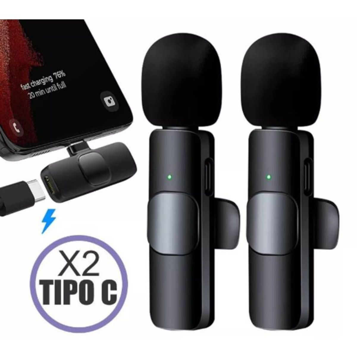 GENERICO - Microfono Inalambrico X2 - Tipo C - Iphone Para Celular- para tiktok