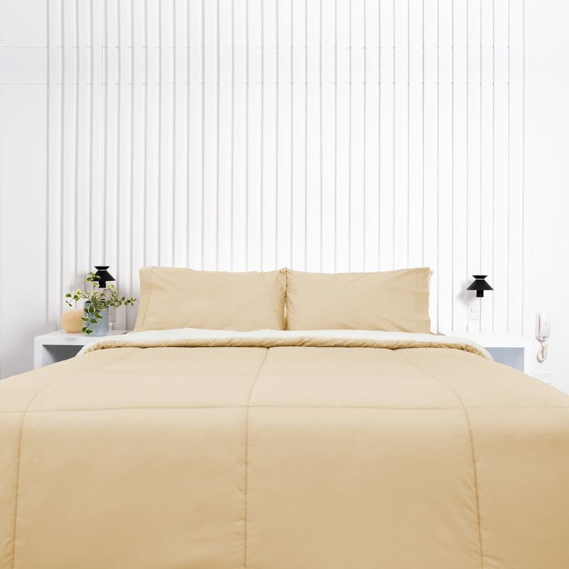 COBITEX HOME - Edredón 1 plaza arenita con reversible de corderito cobitex 100% algodón