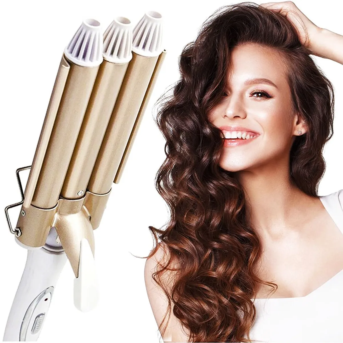 GENERICO - Rizadora Onduladora de Cabello Tenaza Sirena Tres Tubos Ondulados