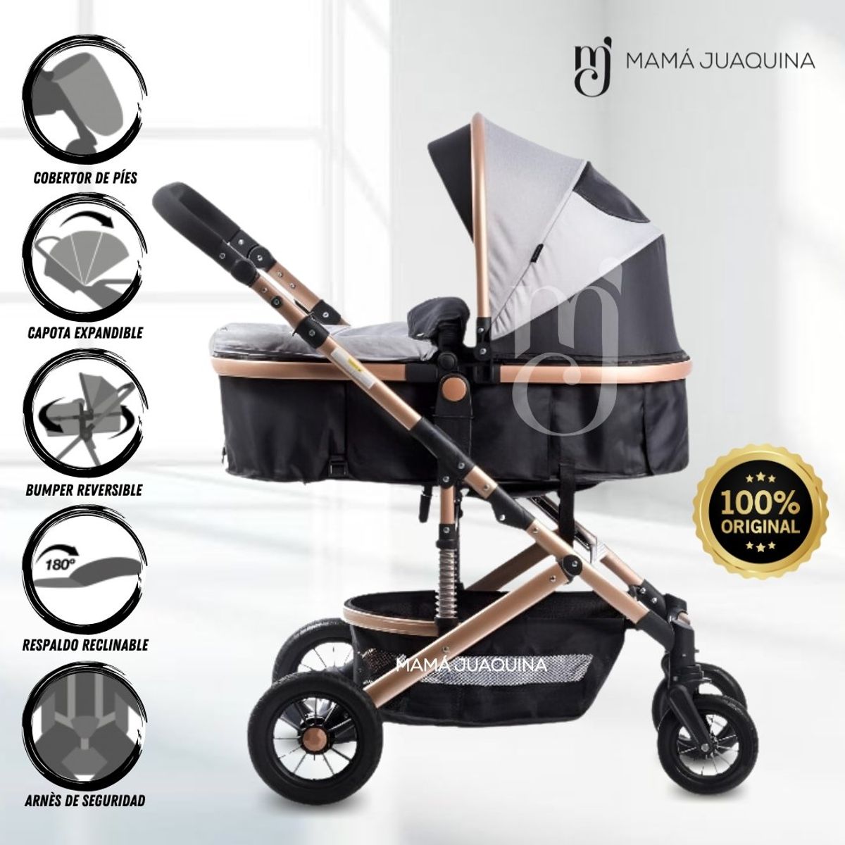 EBABY - Coche Cuna Moisés de Lujo «COMFORT» Black