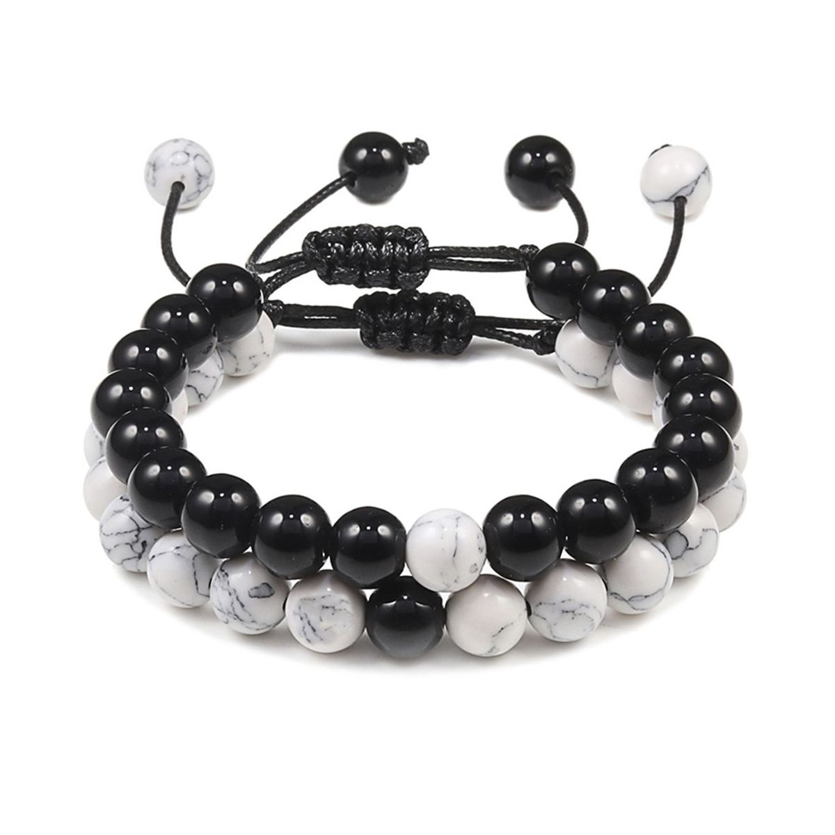 GENERICO - X2 Pulseras Piedras Naturales Cuerda Howlita Blanca Onix Negro - Unisex