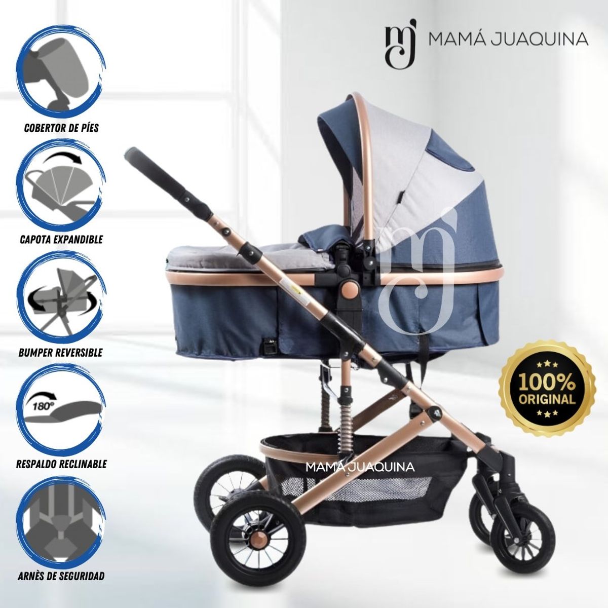 EBABY - Coche Cuna Moisés de Lujo «COMFORT» Blue