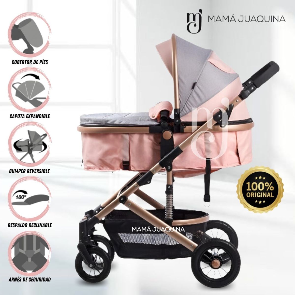 EBABY - Coche Cuna Moisés de Lujo «COMFORT» Light Pink