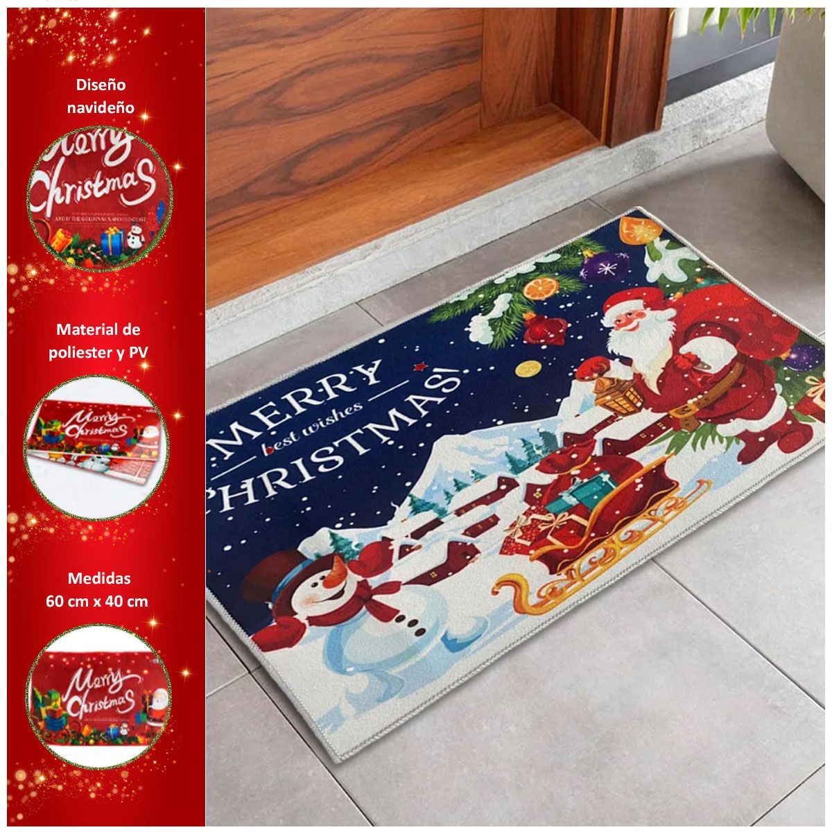 SASARU - Tapetes Navideños Estampados Variados Azul 60x40cm